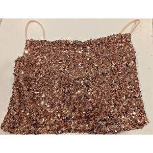 Sequin Cami Top Rose Gold Sleeveless Sparkly Party Crop Tank‎ Top